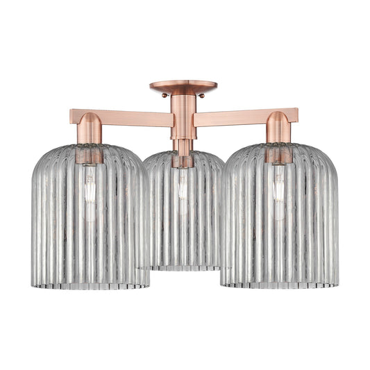 Innovations Bridal Veil 26in 3-Light Semi-Flush Mount | Industrial Antique Copper and Light Smoke Ribbed Glass | Entryway & | Model 716-3F-AC-G559-8SM