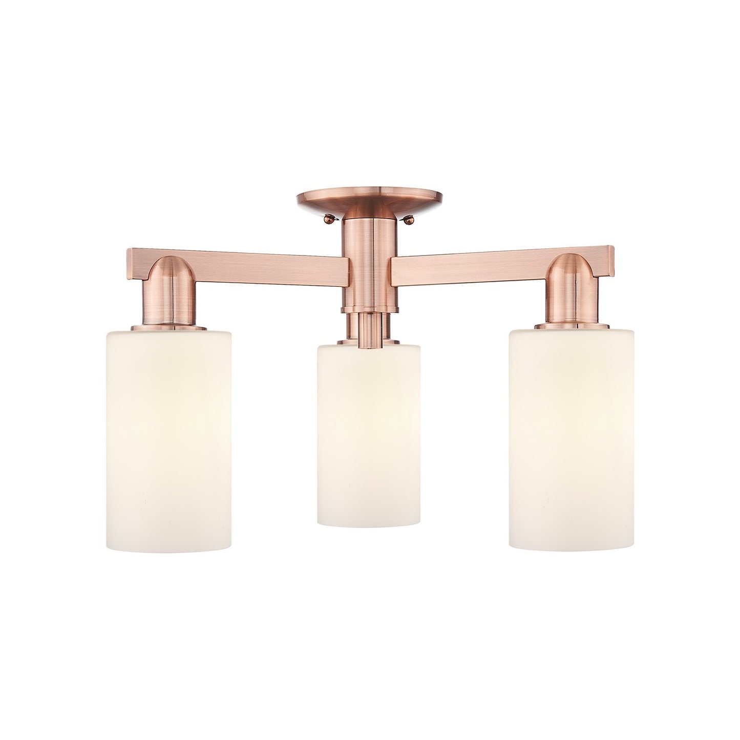 Innovations Clymer 21in 3-Light Semi-Flush Mount | Industrial Antique Copper Steel and Matte White Glass | Damp-Rated Entryway & | Model 716-3F-AC-G801