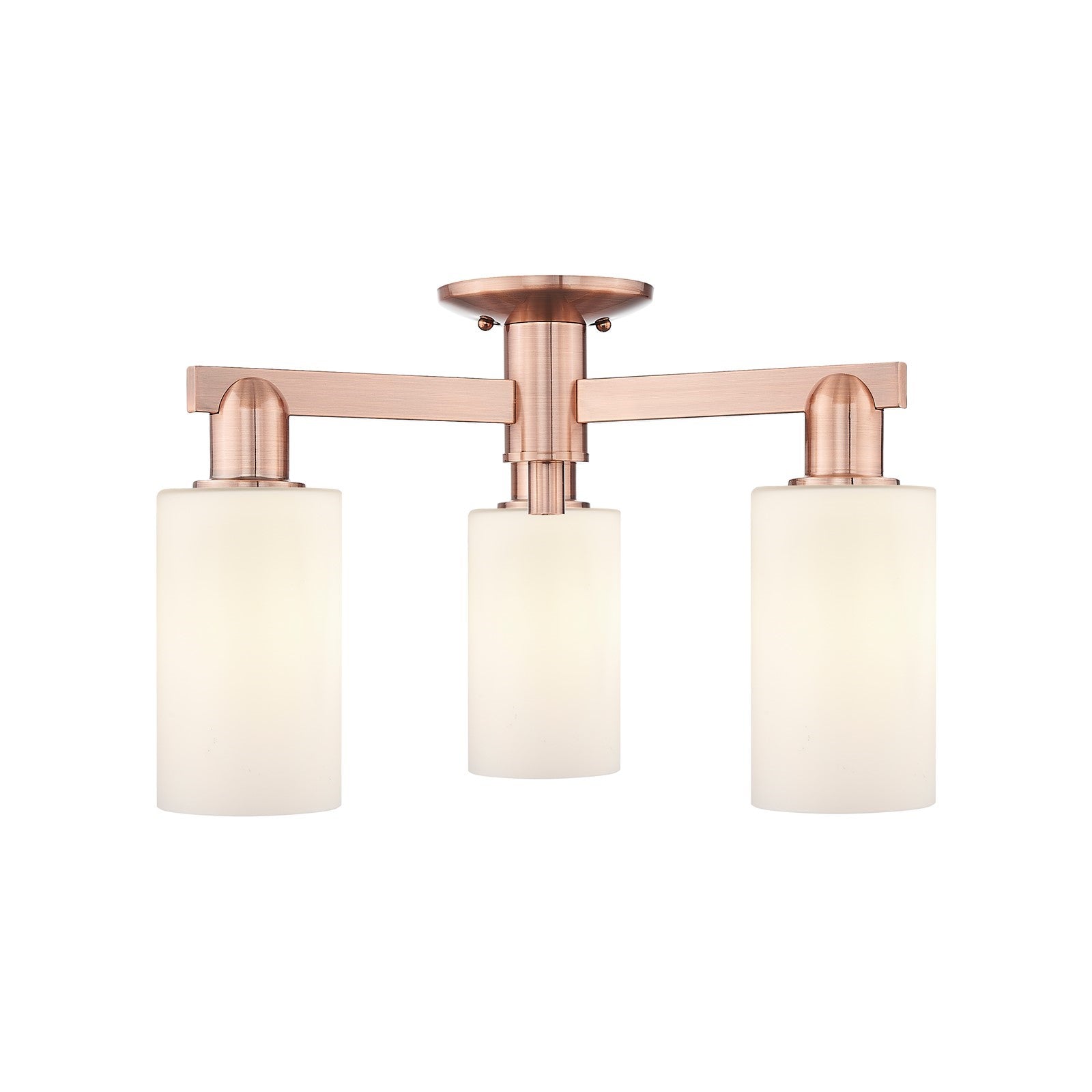 Innovations Clymer 21in 3-Light Semi-Flush Mount | Industrial Antique Copper Steel and Matte White Glass | Damp-Rated Entryway & | Model 716-3F-AC-G801