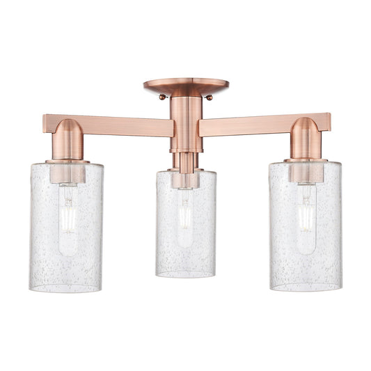 Innovations Clymer 21in 3-Light Semi-Flush Mount | Industrial Antique Copper Steel and Seedy Glass | Entryway & Hallway | 21.38 x | Model 716-3F-AC-G804