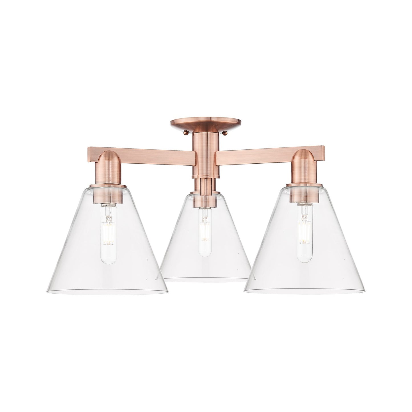 Innovations Berkshire Glass 26in 3-Light Semi-Flush Mount | Industrial Antique Copper Steel and Clear Glass | Damp-Rated Entryway | Model 716-3F-AC-GBC-82