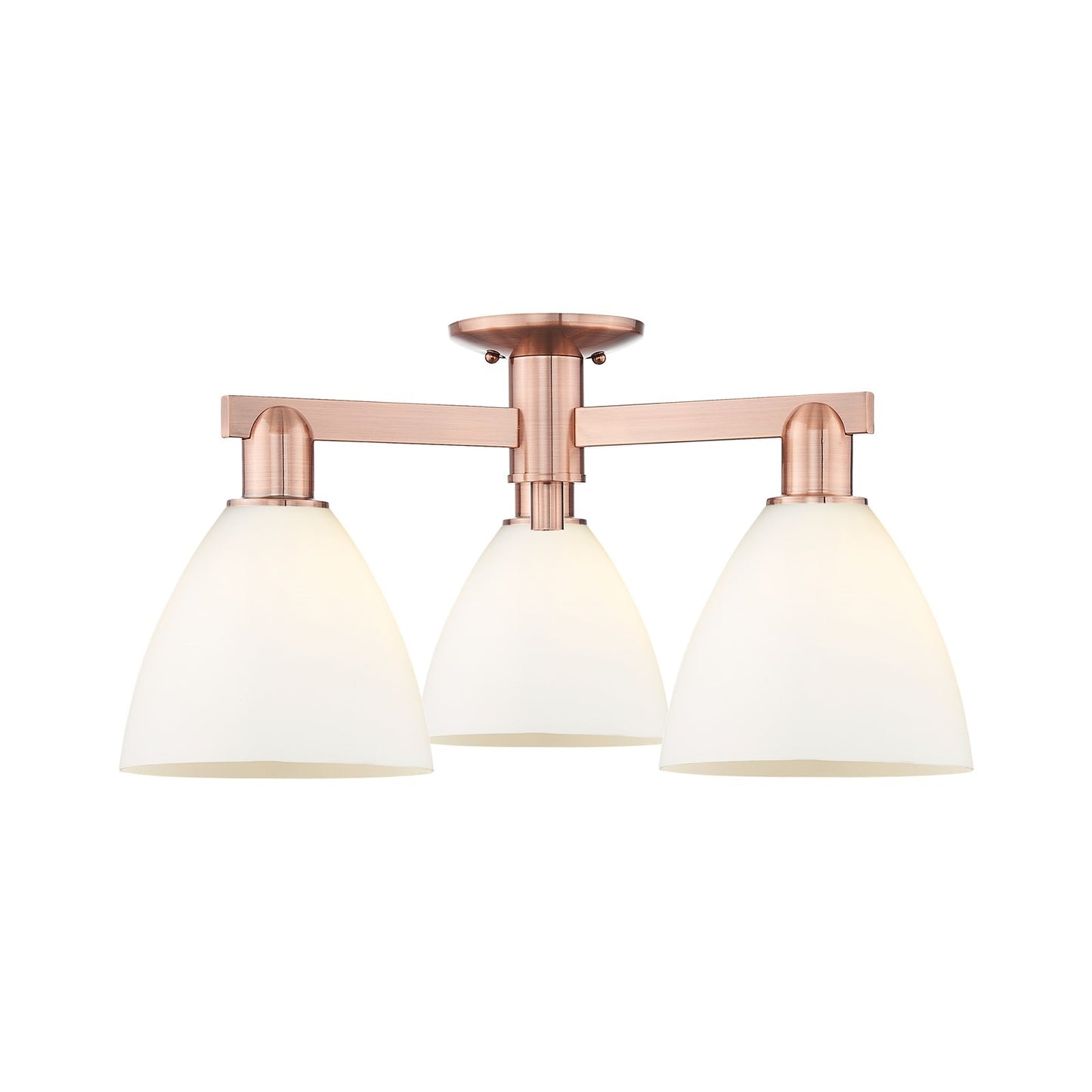 Innovations Bristol 25in 3-Light Semi-Flush Mount | Industrial Antique Copper Steel and Matte White Glass | Damp-Rated Entryway | Model 716-3F-AC-GBD-751