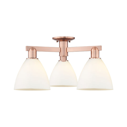 Innovations Bristol 25in 3-Light Semi-Flush Mount | Industrial Antique Copper Steel and Matte White Glass | Damp-Rated Entryway | Model 716-3F-AC-GBD-751