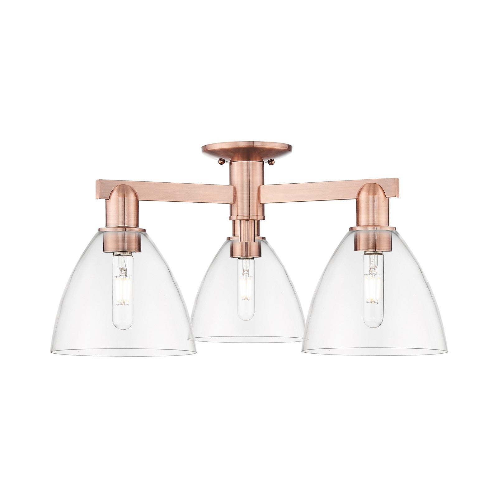 Innovations Bristol 25in 3-Light Semi-Flush Mount | Industrial Antique Copper Steel and Clear Glass | Entryway & Hallway | 25 x | Model 716-3F-AC-GBD-752
