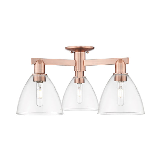 Innovations Bristol 25in 3-Light Semi-Flush Mount | Industrial Antique Copper Steel and Clear Glass | Entryway & Hallway | 25 x | Model 716-3F-AC-GBD-752