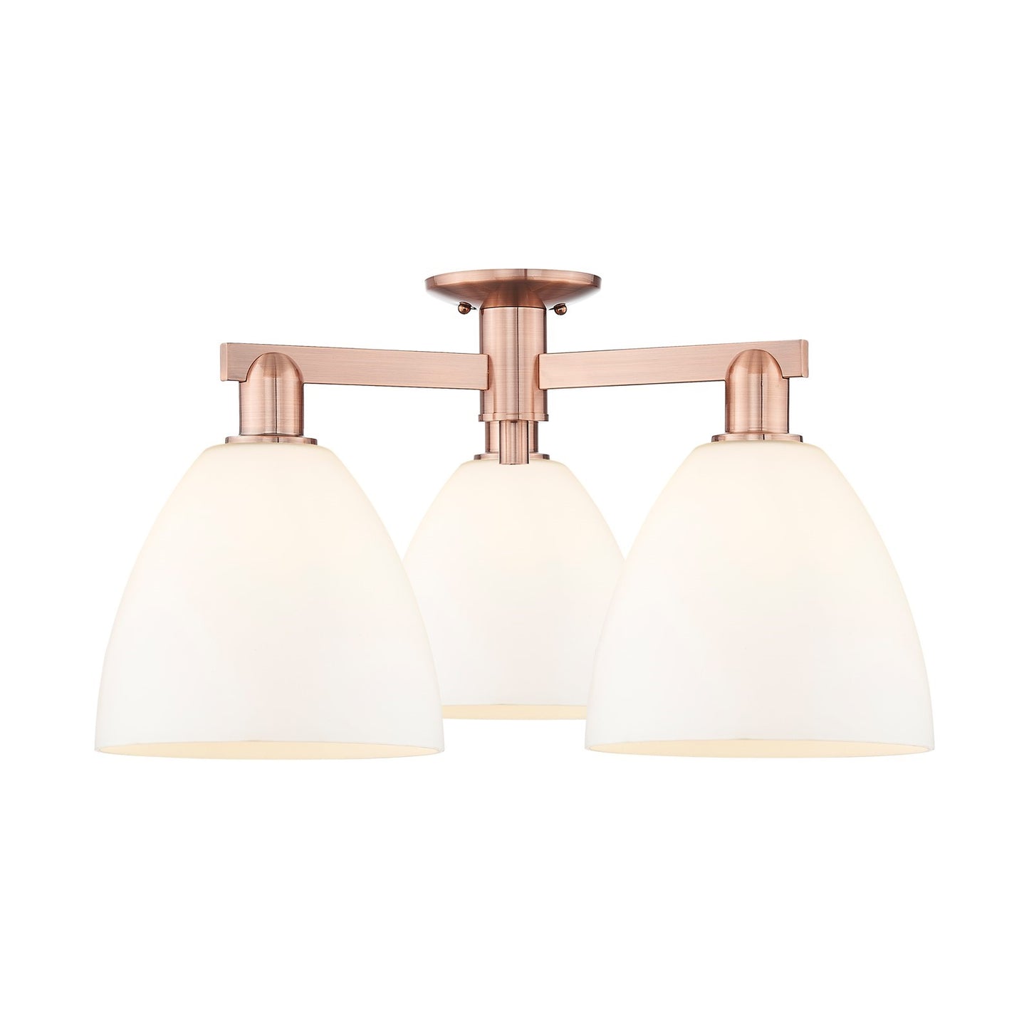 Innovations Bristol 27in 3-Light Semi-Flush Mount | Industrial Antique Copper Steel and Matte White Glass | Entryway & Hallway | Model 716-3F-AC-GBD-91