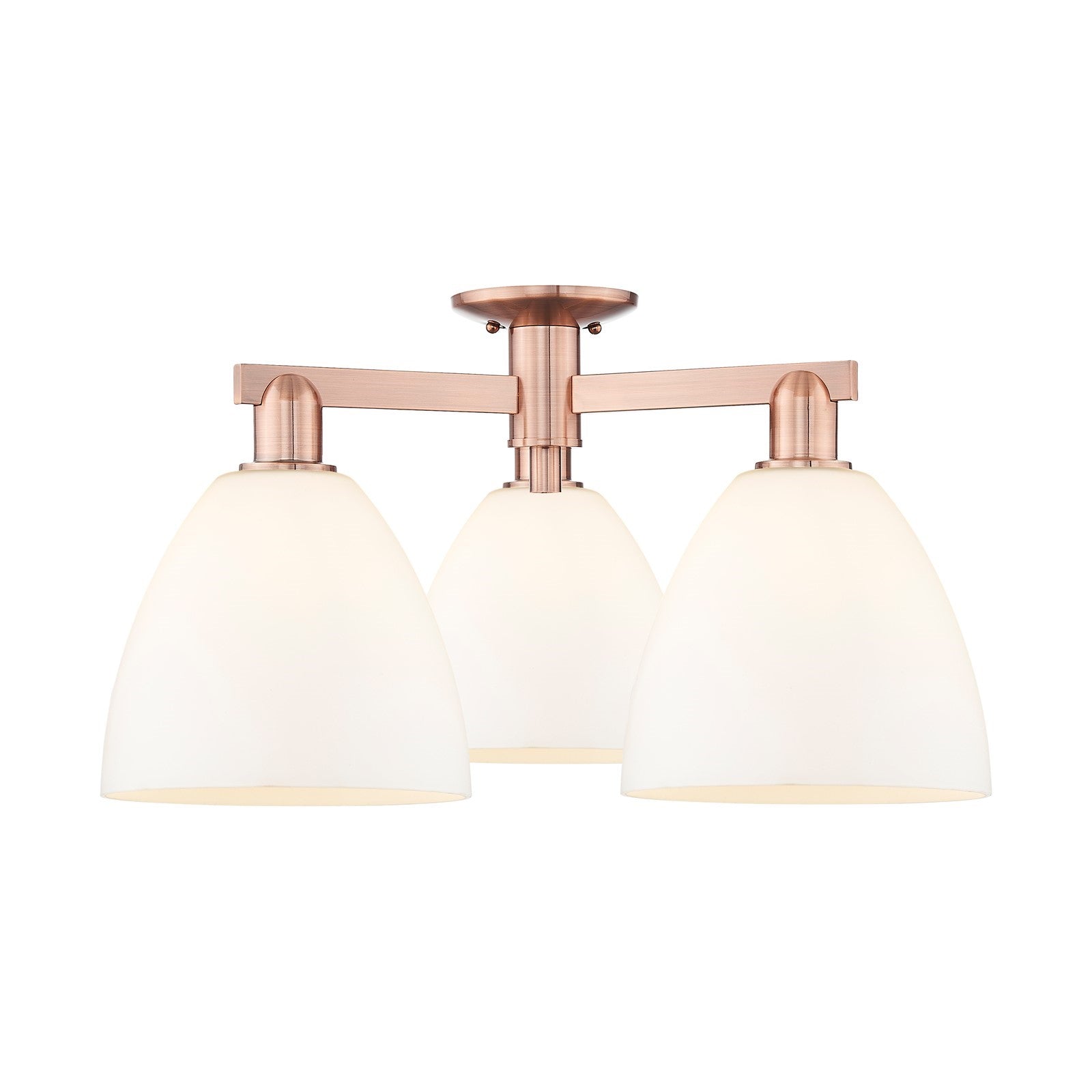 Innovations Bristol 27in 3-Light Semi-Flush Mount | Industrial Antique Copper Steel and Matte White Glass | Entryway & Hallway | Model 716-3F-AC-GBD-91