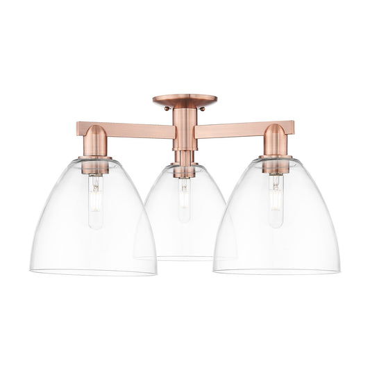 Innovations Bristol 27in 3-Light Semi-Flush Mount | Industrial Antique Copper and Clear Glass | Entryway & Hallway | 26.5 x 26.5 | Model 716-3F-AC-GBD-92