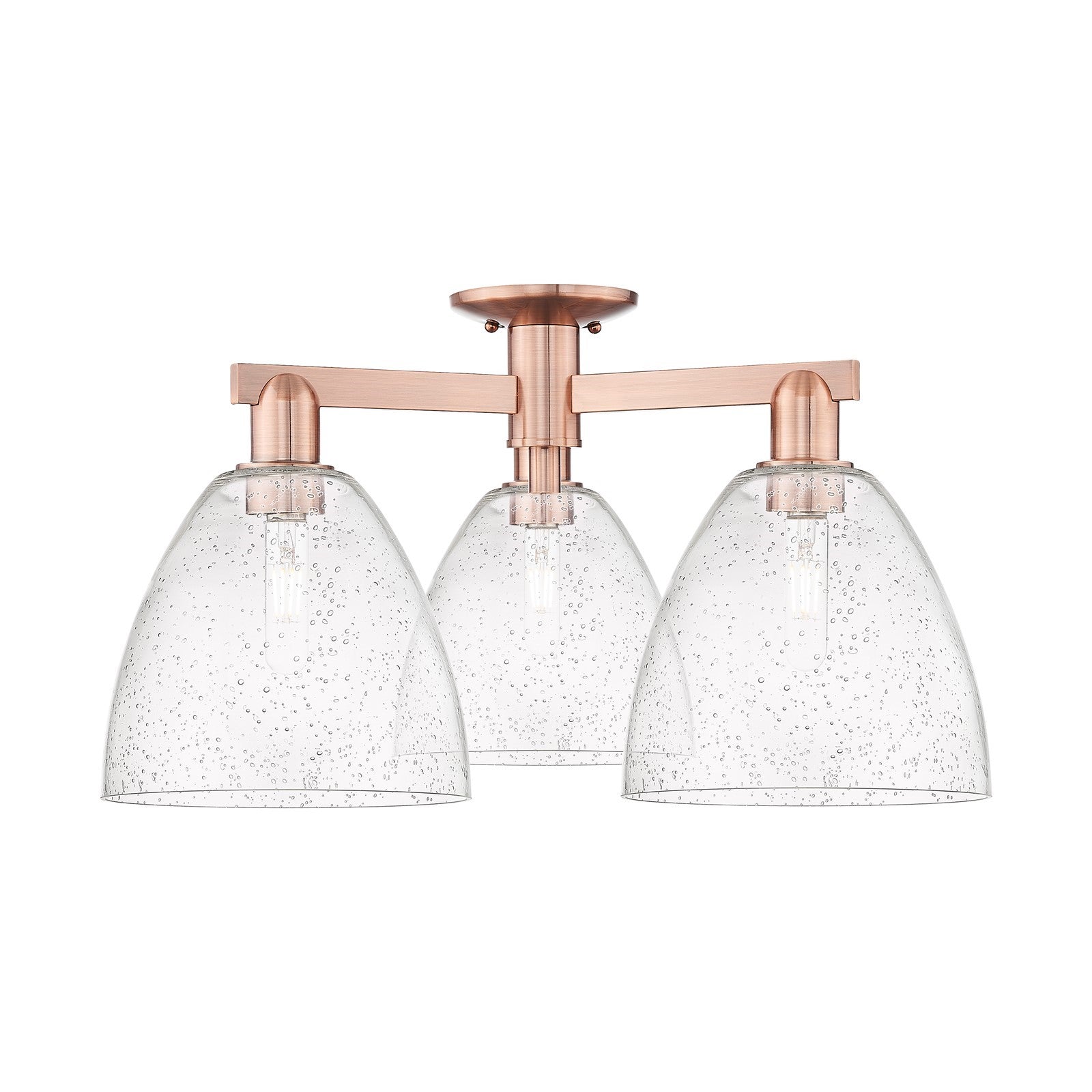 Innovations Bristol 27in 3-Light Semi-Flush Mount | Industrial Antique Copper Steel and Seedy Glass | Entryway & Hallway | 26.5 x | Model 716-3F-AC-GBD-94