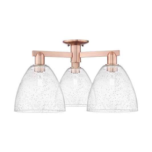Innovations Bristol 27in 3-Light Semi-Flush Mount | Industrial Antique Copper Steel and Seedy Glass | Entryway & Hallway | 26.5 x | Model 716-3F-AC-GBD-94