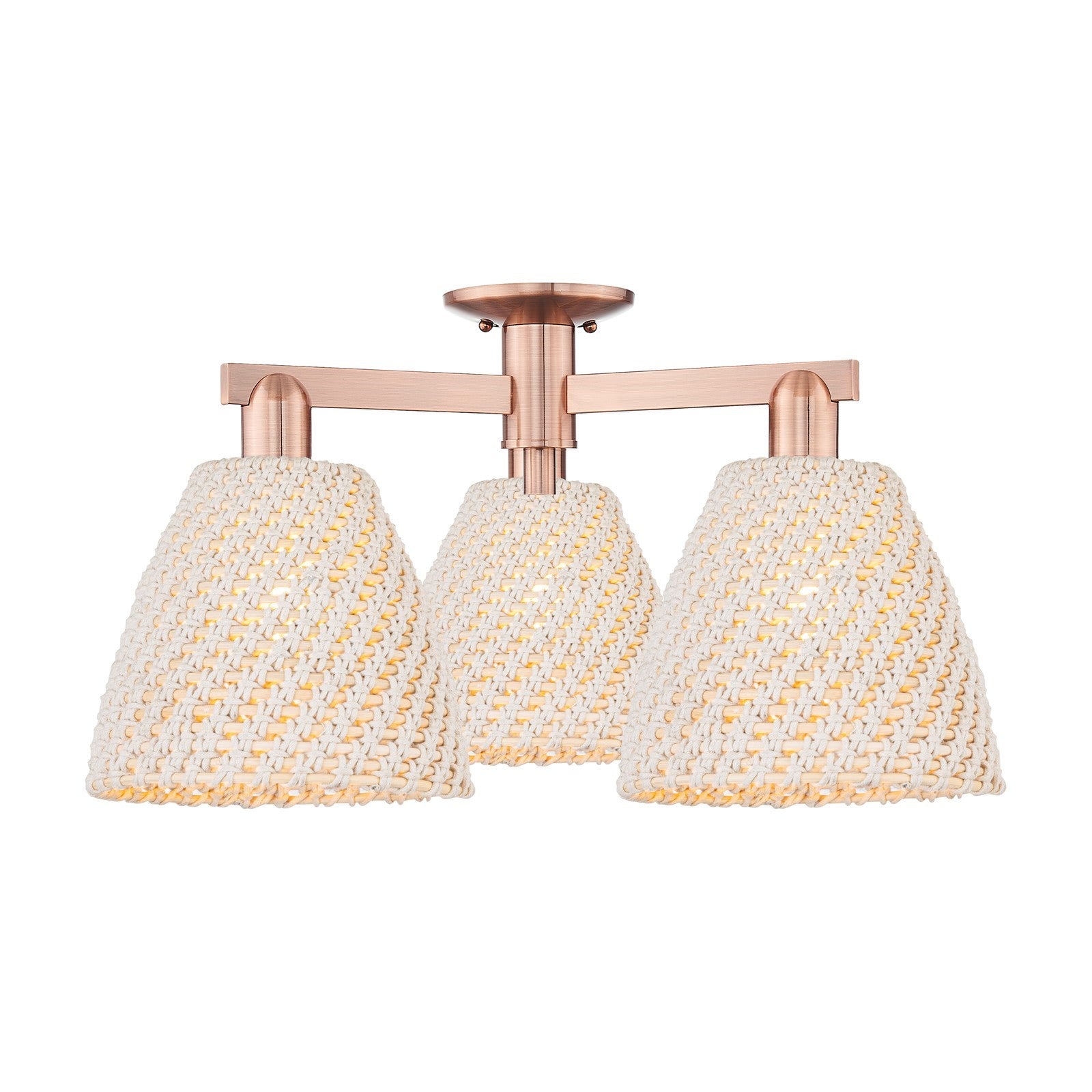 Innovations Bristol Natural 27in 3-Light Semi-Flush Mount | Industrial Antique Copper Steel and Natural Fiber Dome Shade | Model 716-3F-AC-NBD-9-NAT