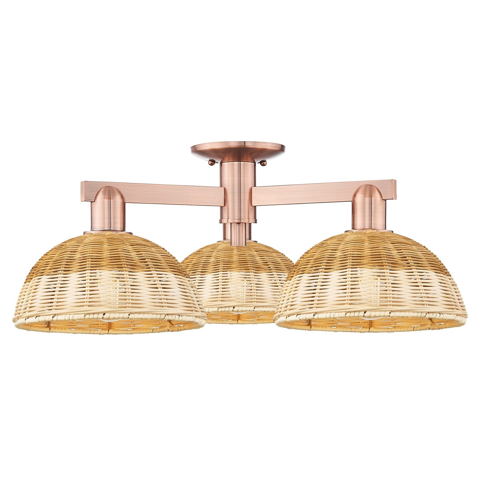 Innovations Bristol Natural II 27in 3-Light Semi-Flush Mount | Industrial Antique Copper Steel and Natural Fiber Shade | Model 716-3F-AC-NBD2-9-NAT