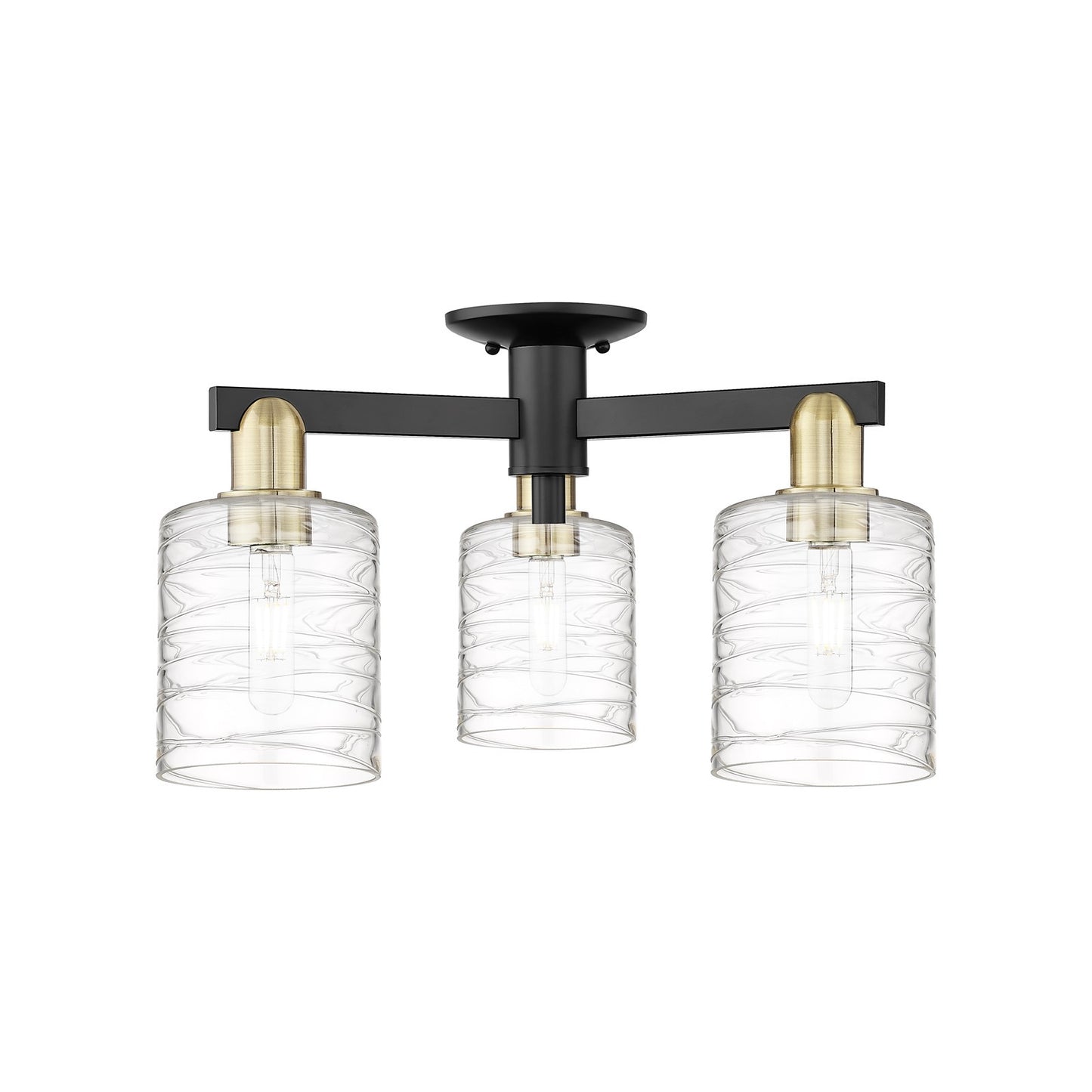Innovations Cobbleskill 23in 3-Light Semi-Flush Mount | Industrial Black Antique Brass and Deco Swirl Glass | Entryway & Hallway | Model 716-3F-BAB-G1113