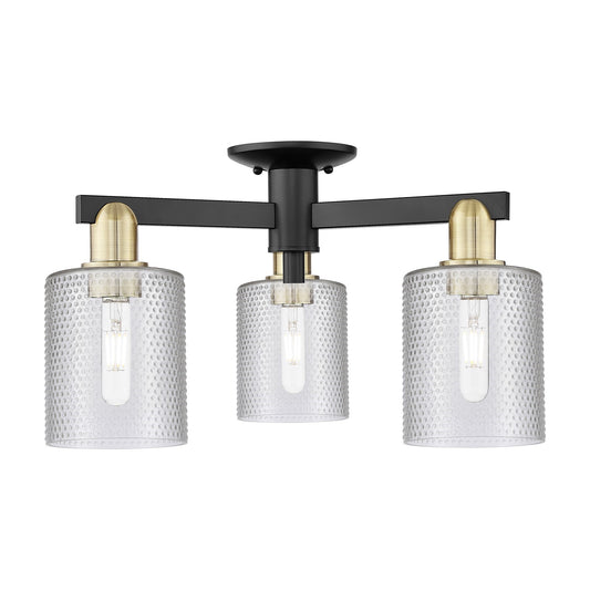 Innovations Cobbleskill 23in 3-Light Semi-Flush Mount | Industrial Black Antique Brass Steel and Clear Glass | Entryway & Hallway | Model 716-3F-BAB-G112