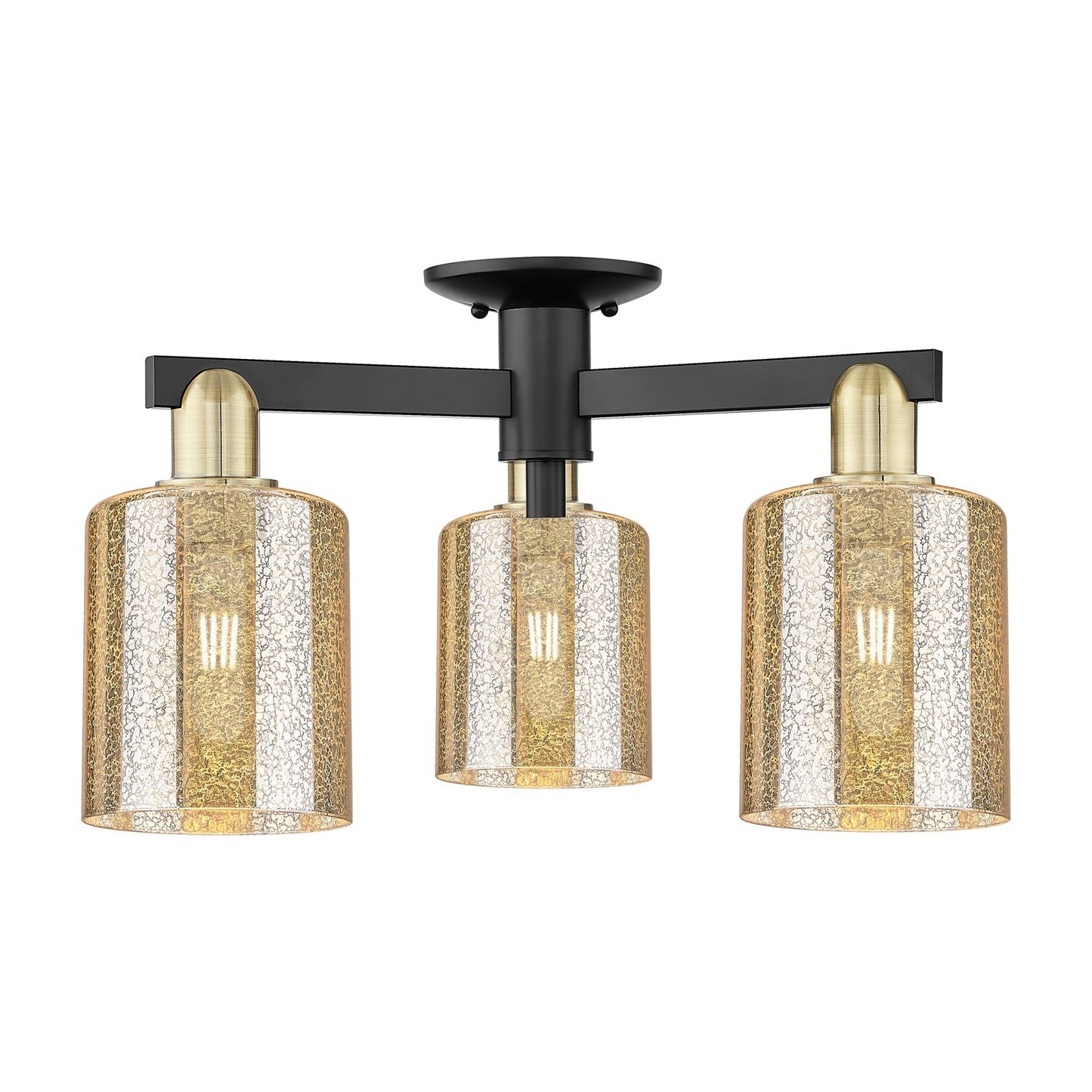 Innovations Cobbleskill 23in 3-Light Semi-Flush Mount | Industrial Black Antique Brass and Mercury Glass | Entryway & Hallway | Model 716-3F-BAB-G116