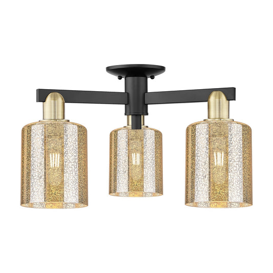 Innovations Cobbleskill 23in 3-Light Semi-Flush Mount | Industrial Black Antique Brass and Mercury Glass | Entryway & Hallway | Model 716-3F-BAB-G116