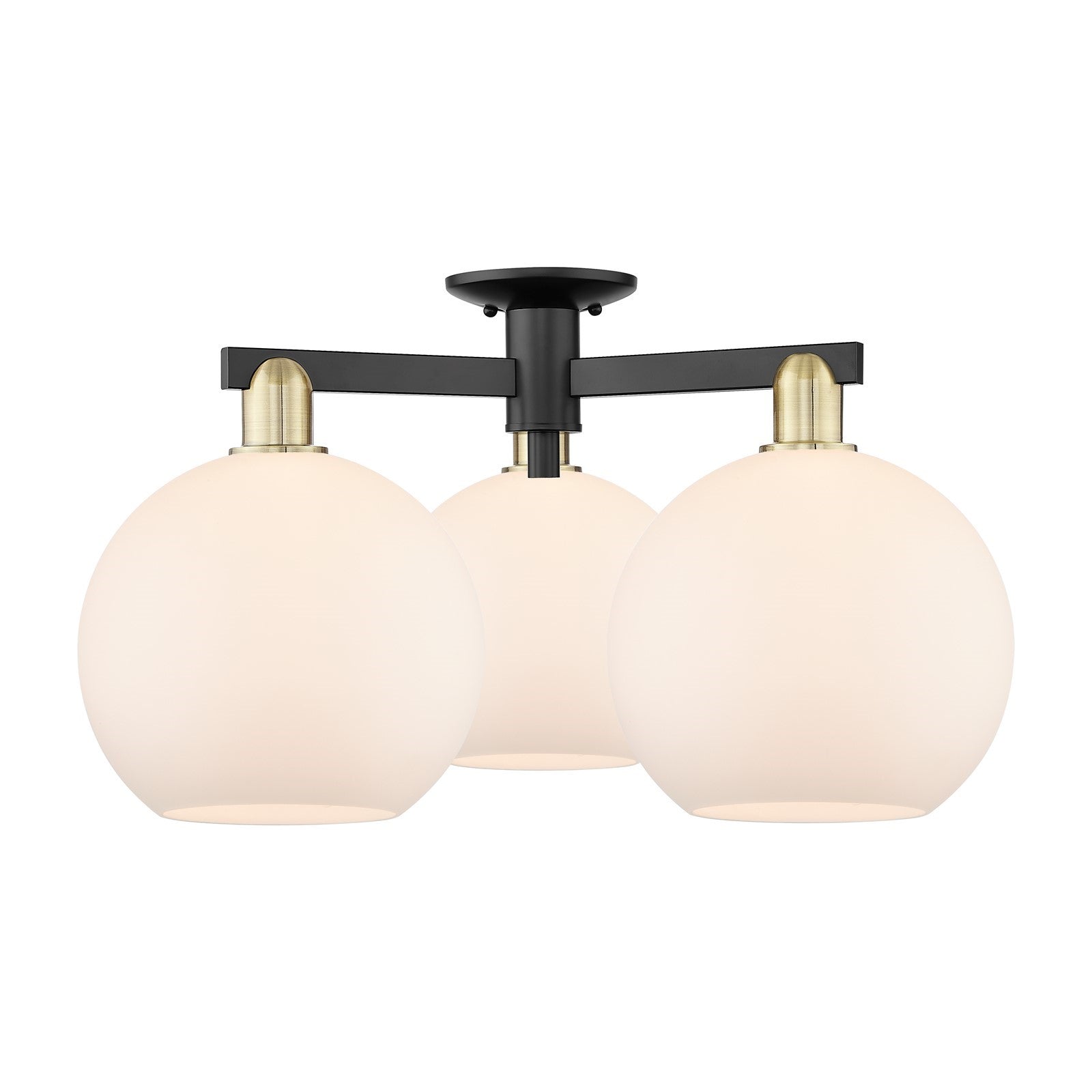 Innovations Athens 28in 3-Light Semi-Flush Mount | Industrial Black Antique Brass and Matte White Glass | Damp-Rated Entryway & | Model 716-3F-BAB-G121-10