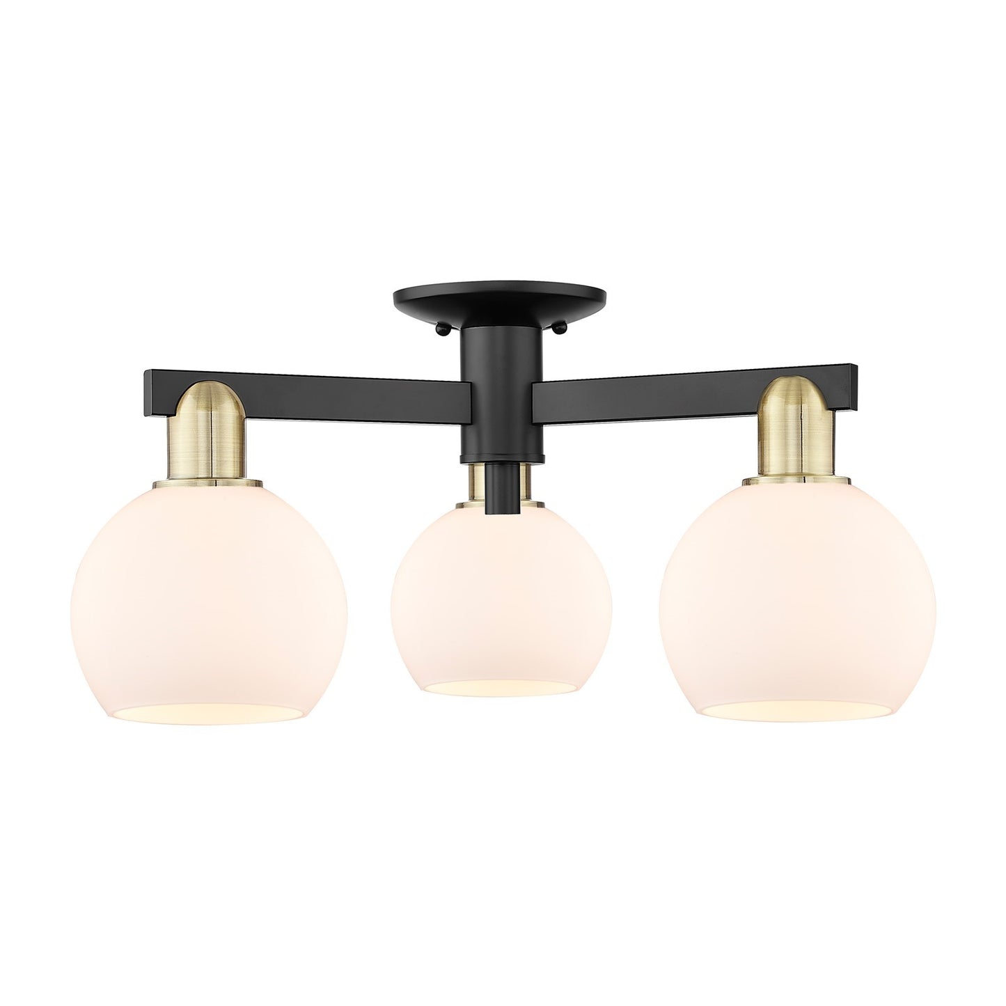 Innovations Athens 23in 3-Light Semi-Flush Mount | Industrial Black Antique Brass Steel and Matte White Glass | Entryway & | Model 716-3F-BAB-G121-6