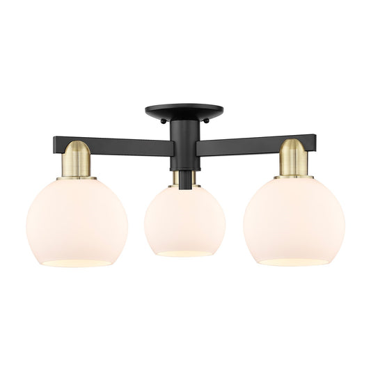 Innovations Athens 23in 3-Light Semi-Flush Mount | Industrial Black Antique Brass Steel and Matte White Glass | Entryway & | Model 716-3F-BAB-G121-6