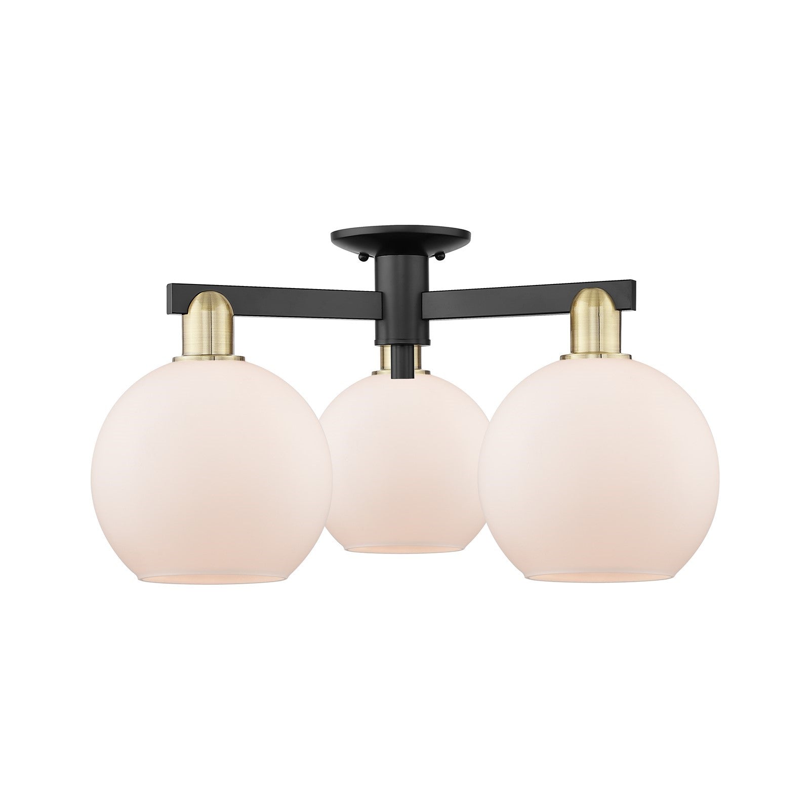 Innovations Athens 26in 3-Light Semi-Flush Mount | Industrial Black Antique Brass and Matte White Glass | Entryway & Hallway | Model 716-3F-BAB-G121-8