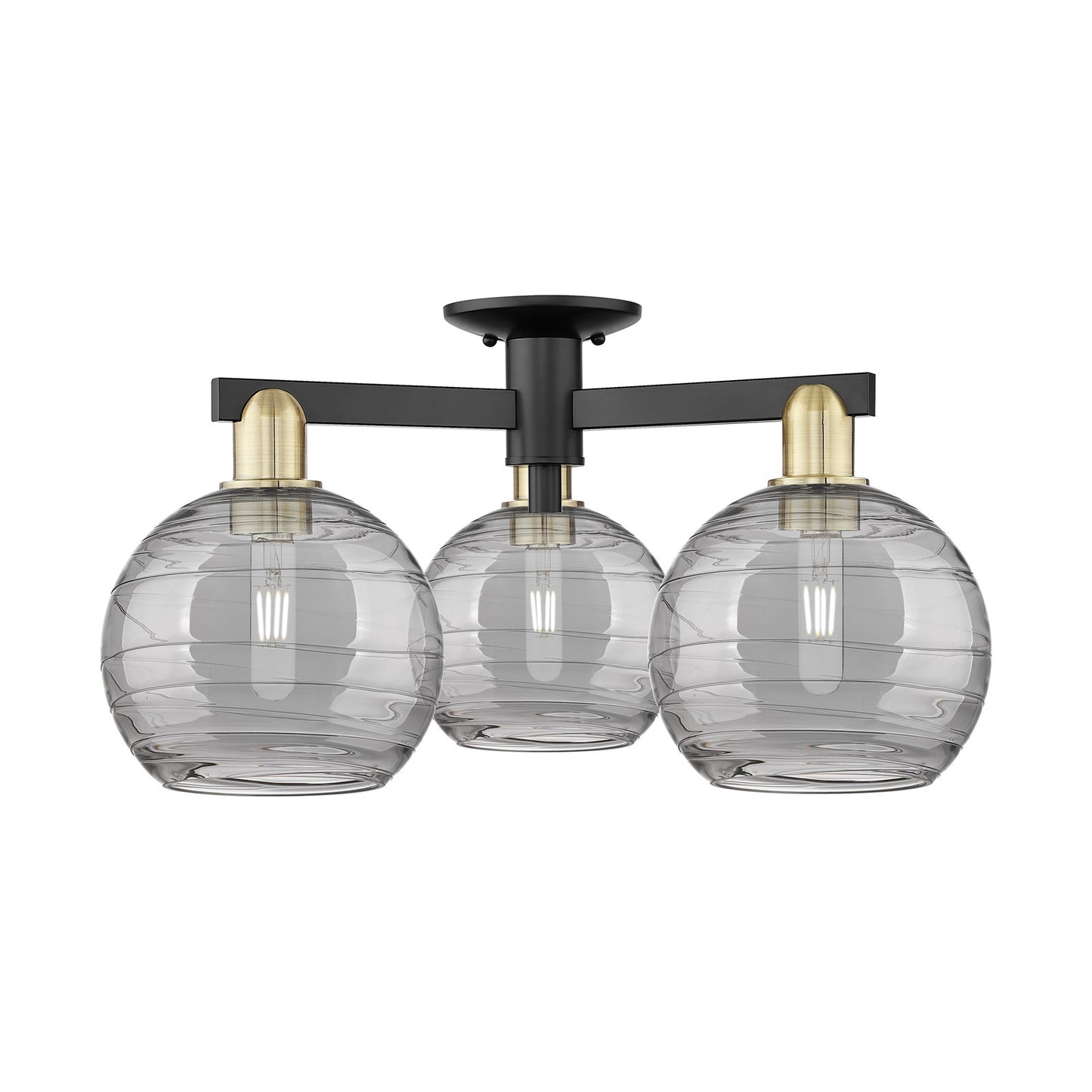 Innovations Athens Deco Swirl 26in 3-Light Semi-Flush Mount | Industrial Black Antique Brass and Light Smoke Glass | Living | Model 716-3F-BAB-G1213-8SM