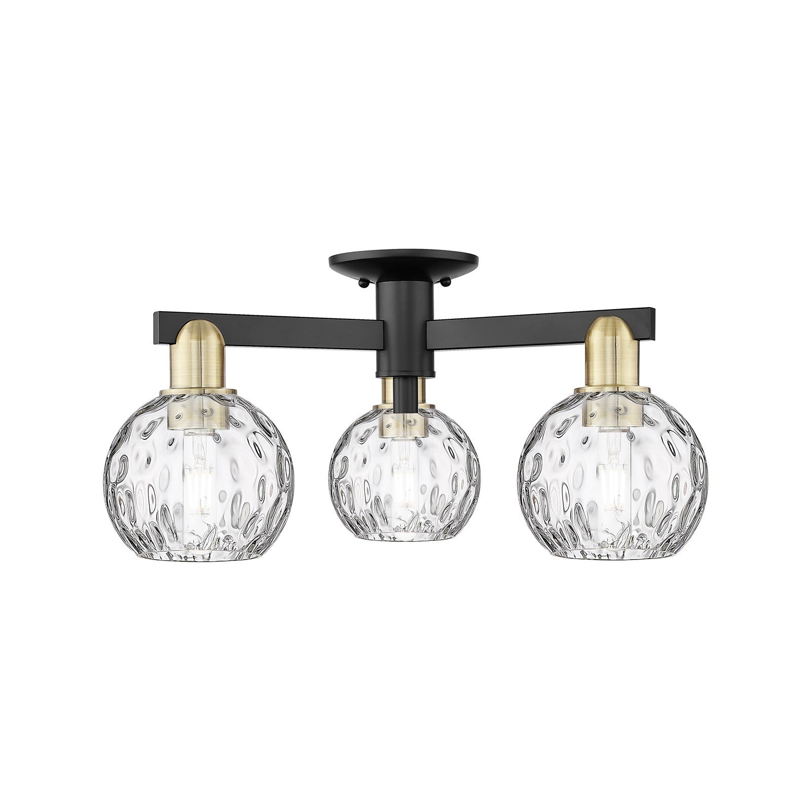 Innovations Athens Water Glass 24in 3-Light Semi-Flush Mount | Industrial Black Antique Brass Steel and Clear Water Glass | Model 716-3F-BAB-G1215-6