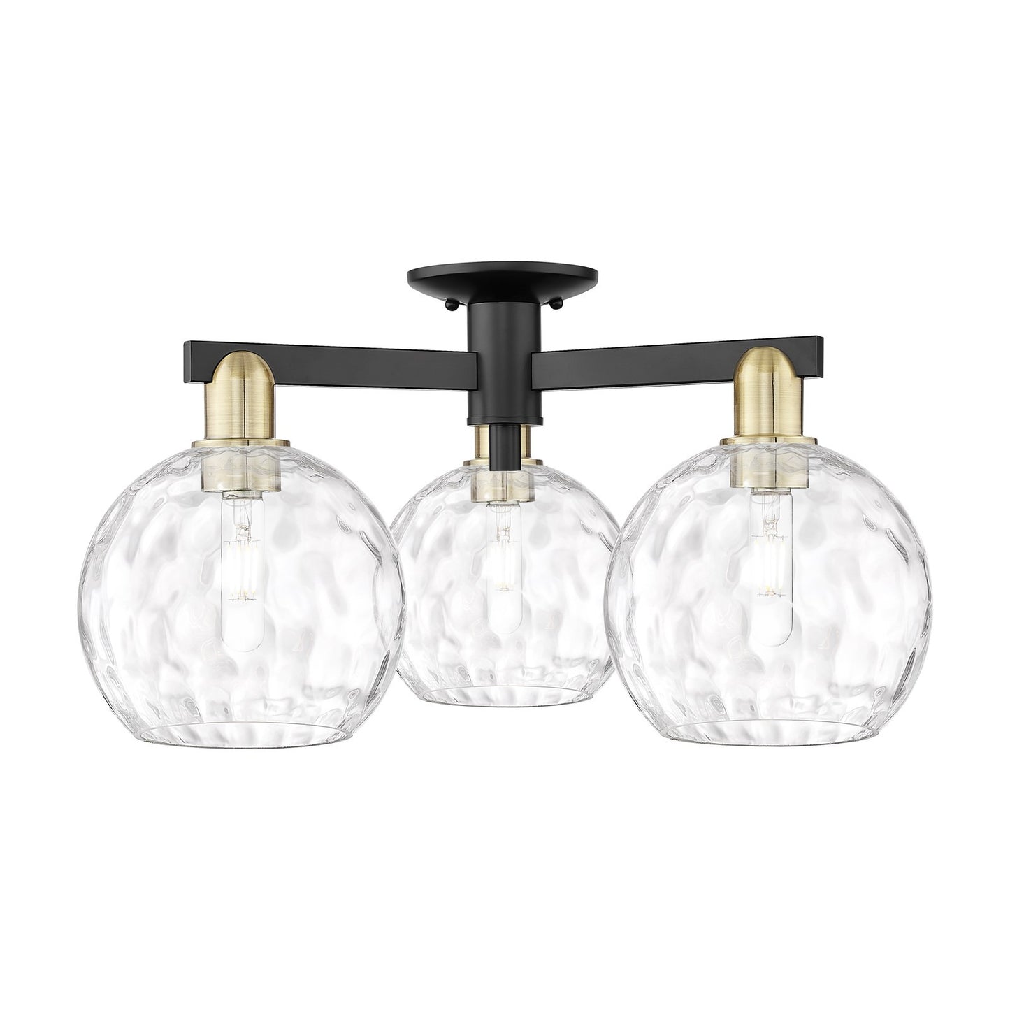 Innovations Athens Water Glass 26in 3-Light Semi-Flush Mount | Industrial Black Antique Brass and Clear Glass | Kitchen & | Model 716-3F-BAB-G1215-8
