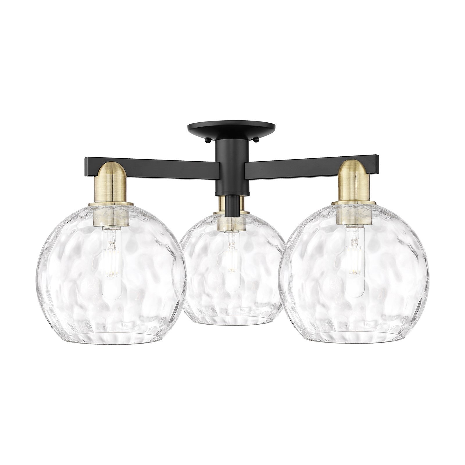 Innovations Athens Water Glass 26in 3-Light Semi-Flush Mount | Industrial Black Antique Brass and Clear Glass | Kitchen & | Model 716-3F-BAB-G1215-8