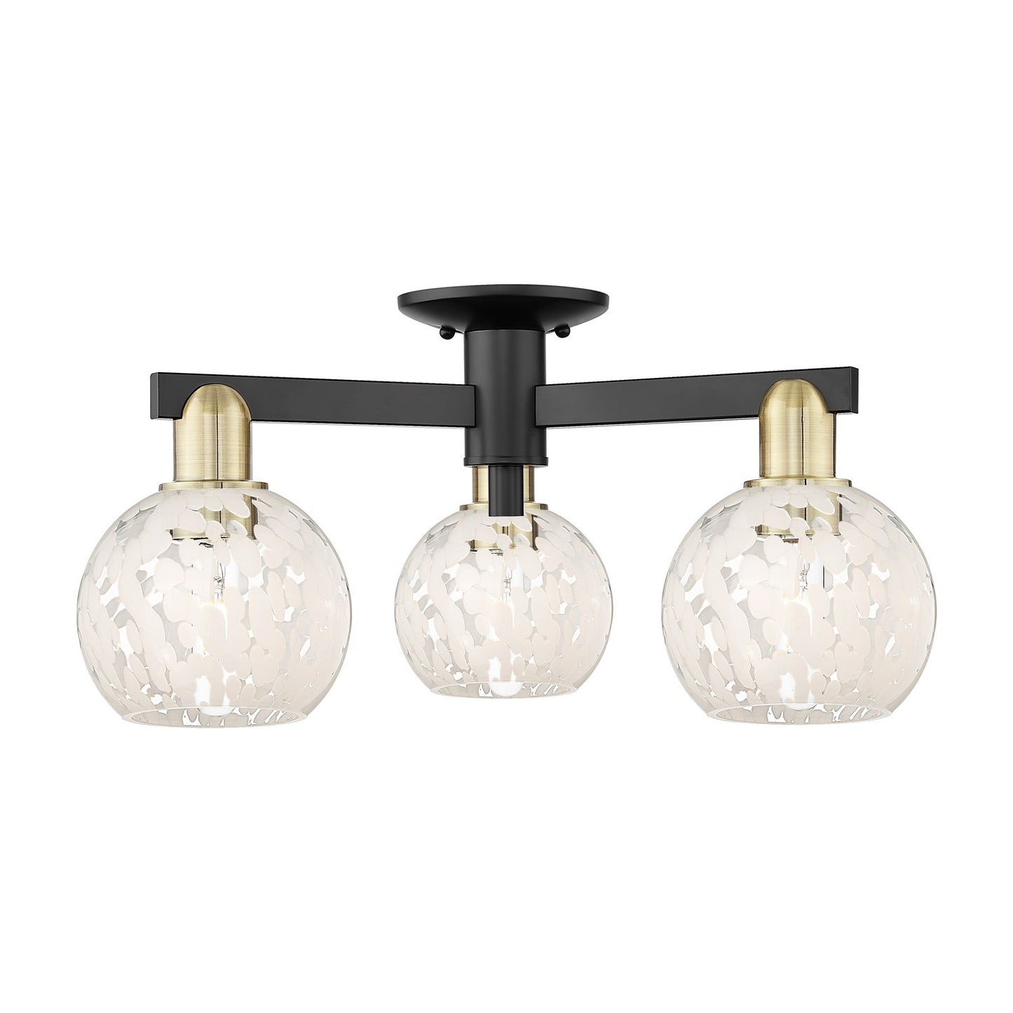 Innovations Lighting White Mouchette 24in 3-Light Semi-Flush Mount | Industrial Black Antique Brass and White Glass | Kitchen | Model 716-3F-BAB-G1216-6WM