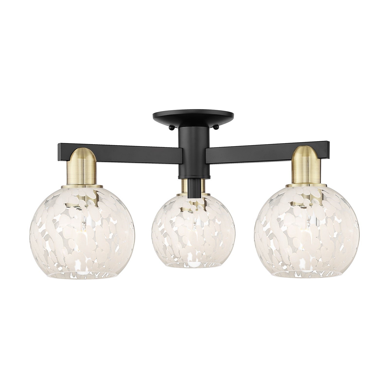 Innovations Lighting White Mouchette 24in 3-Light Semi-Flush Mount | Industrial Black Antique Brass and White Glass | Kitchen | Model 716-3F-BAB-G1216-6WM