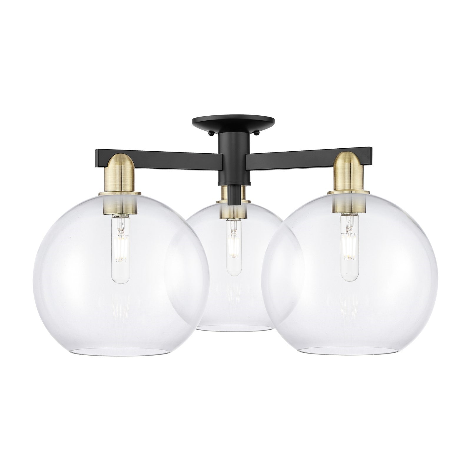 Innovations Athens 28in 3-Light Semi-Flush Mount | Industrial Black Antique Brass and Clear Glass | Living Room & Dining Room | Model 716-3F-BAB-G122-10