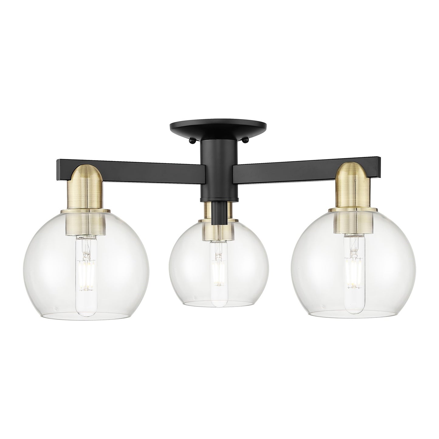 Innovations Athens 23in 3-Light Semi-Flush Mount | Industrial Black Antique Brass Steel and Clear Glass | Kitchen & Hallway | Model 716-3F-BAB-G122-6