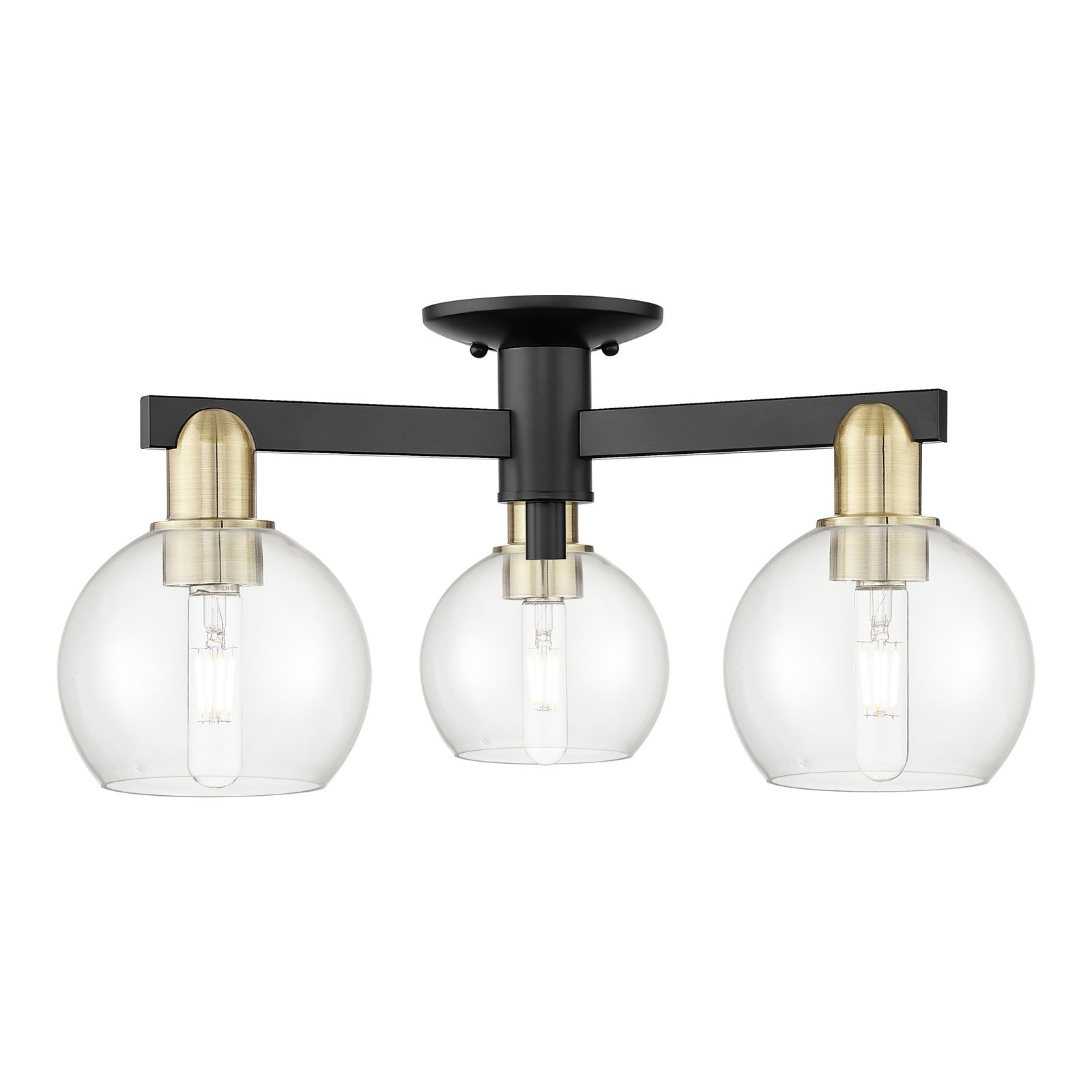 Innovations Athens 23in 3-Light Semi-Flush Mount | Industrial Black Antique Brass Steel and Clear Glass | Kitchen & Hallway | Model 716-3F-BAB-G122-6