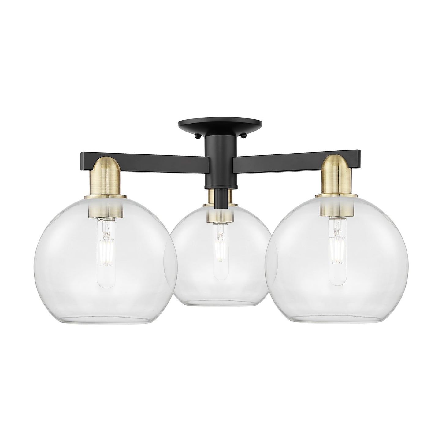 Innovations Athens 26in 3-Light Semi-Flush Mount | Industrial Black Antique Brass Steel and Clear Glass | Kitchen & Hallway | Model 716-3F-BAB-G122-8