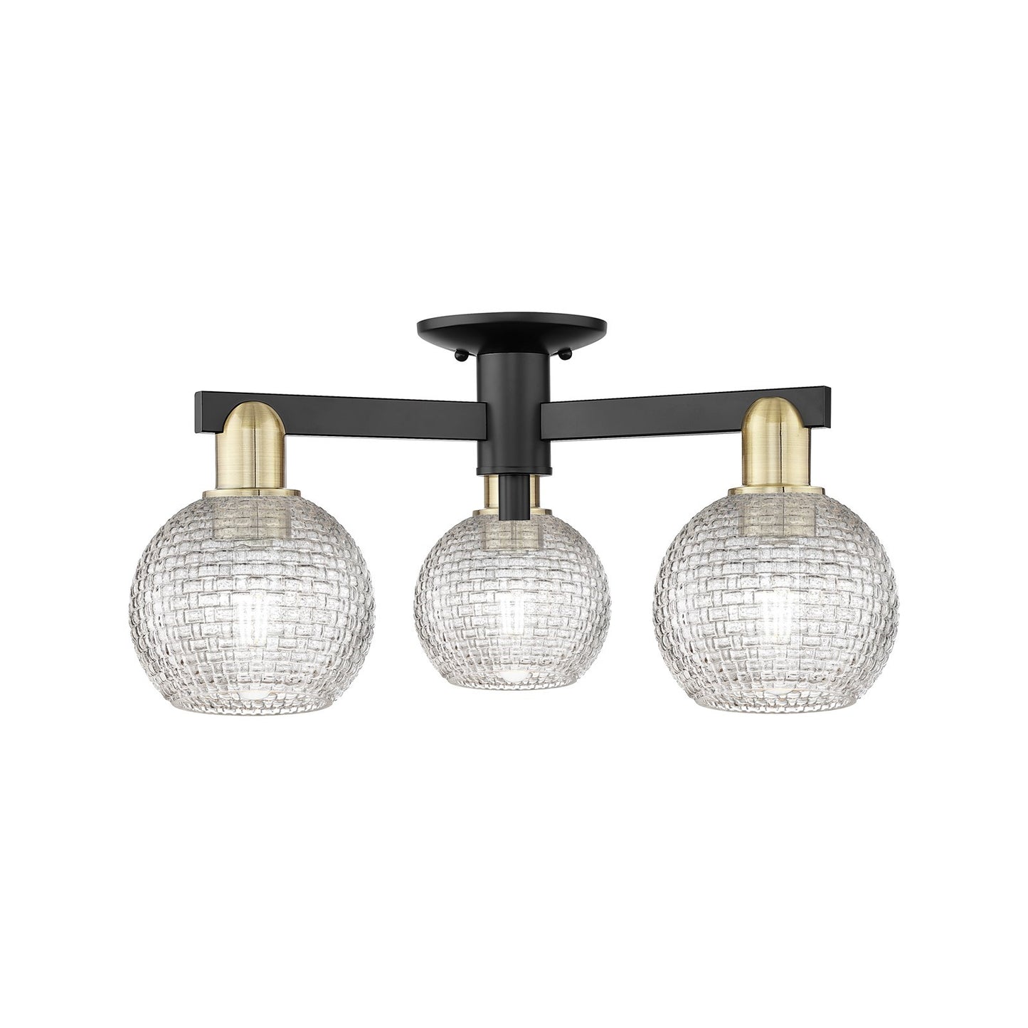 Innovations Athens 23.38in 3-Light Semi-Flush Mount | Industrial Black Antique Brass Steel and Clear Basket Weave Glass | Model 716-3F-BAB-G122C-6CL