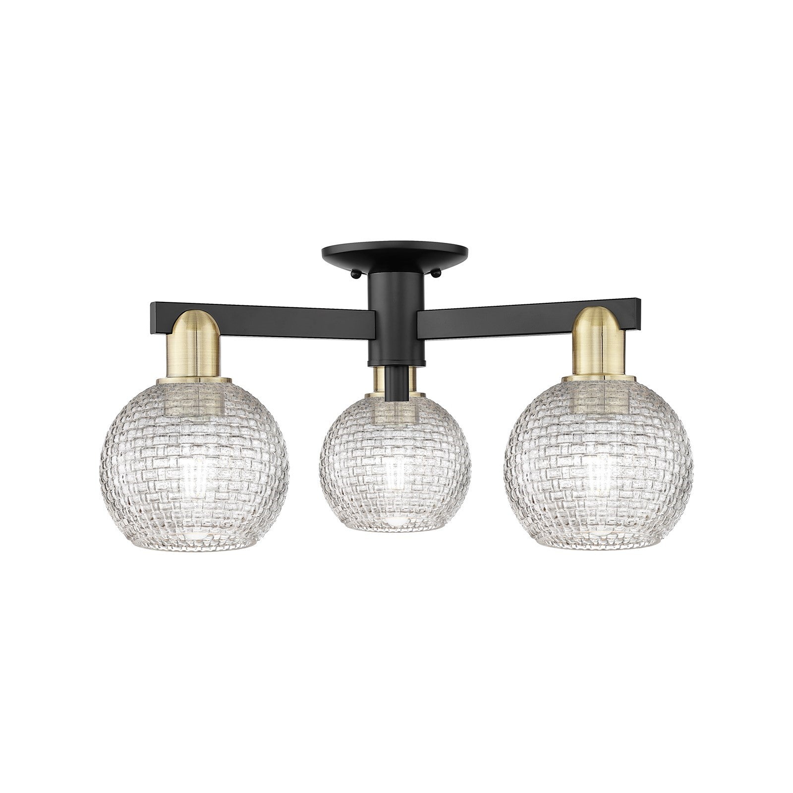Innovations Athens 23.38in 3-Light Semi-Flush Mount | Industrial Black Antique Brass Steel and Clear Basket Weave Glass | Model 716-3F-BAB-G122C-6CL