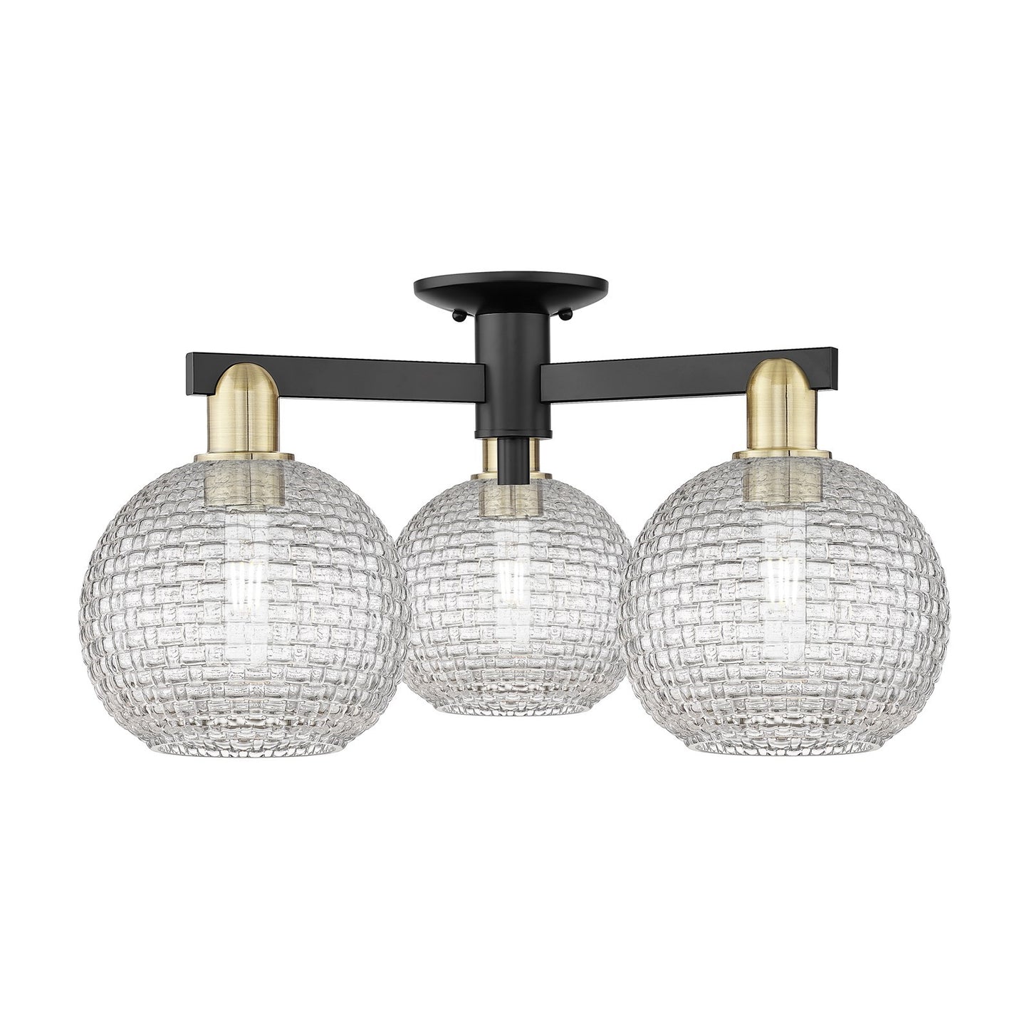 Innovations Athens 26in 3-Light Semi-Flush Mount | Industrial Black Antique Brass and Clear Basket Weave Glass | Entryway & | Model 716-3F-BAB-G122C-8CL