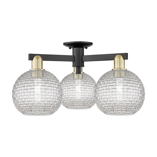 Innovations Athens 26in 3-Light Semi-Flush Mount | Industrial Black Antique Brass and Clear Basket Weave Glass | Entryway & | Model 716-3F-BAB-G122C-8CL