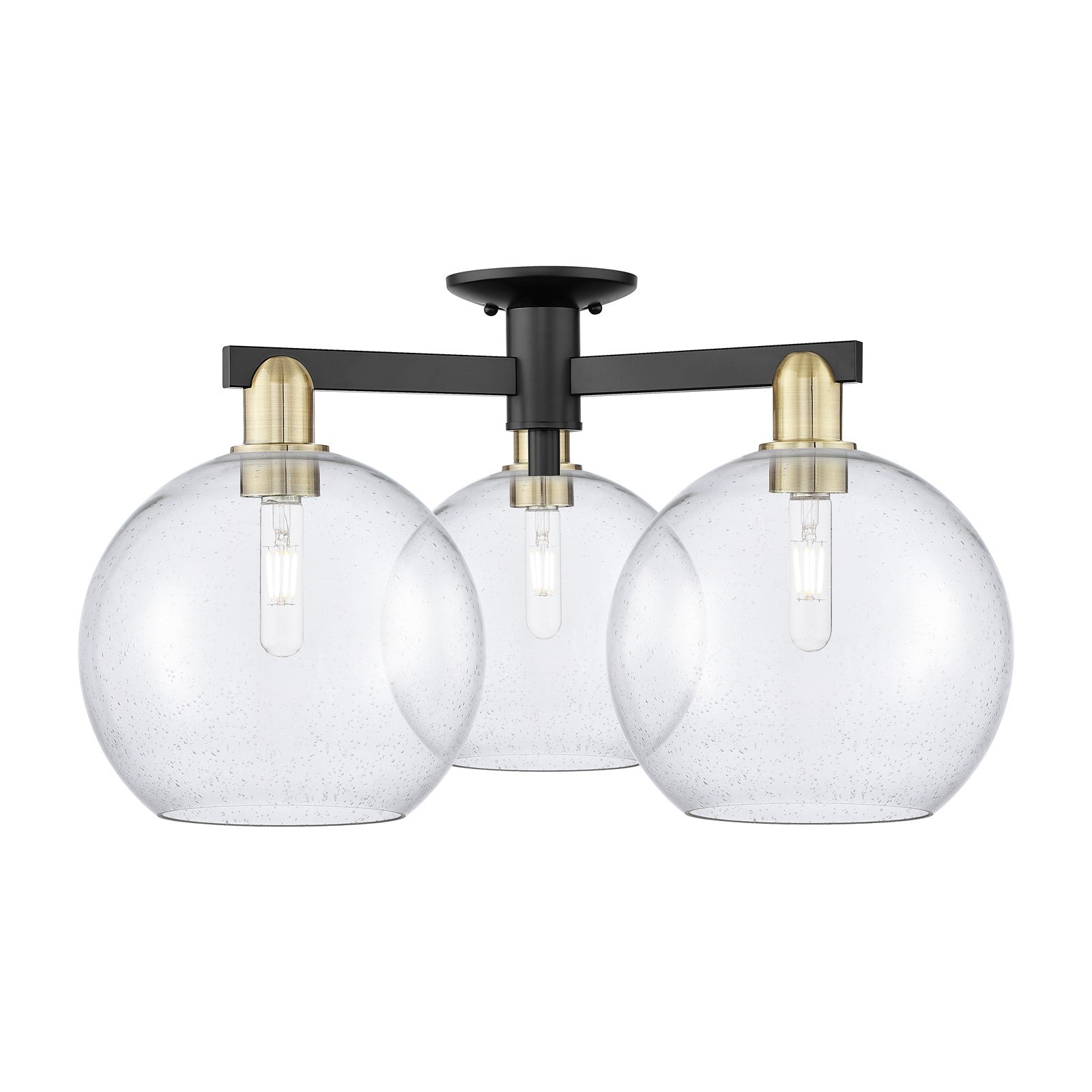 Innovations Athens 28in 3-Light Semi-Flush Mount | Industrial Black Antique Brass and Seedy Glass | Entryway & Hallway | 27.5 x | Model 716-3F-BAB-G124-10