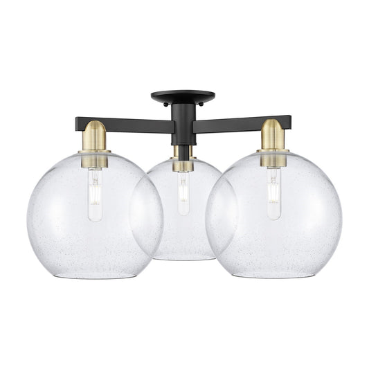 Innovations Athens 28in 3-Light Semi-Flush Mount | Industrial Black Antique Brass and Seedy Glass | Entryway & Hallway | 27.5 x | Model 716-3F-BAB-G124-10