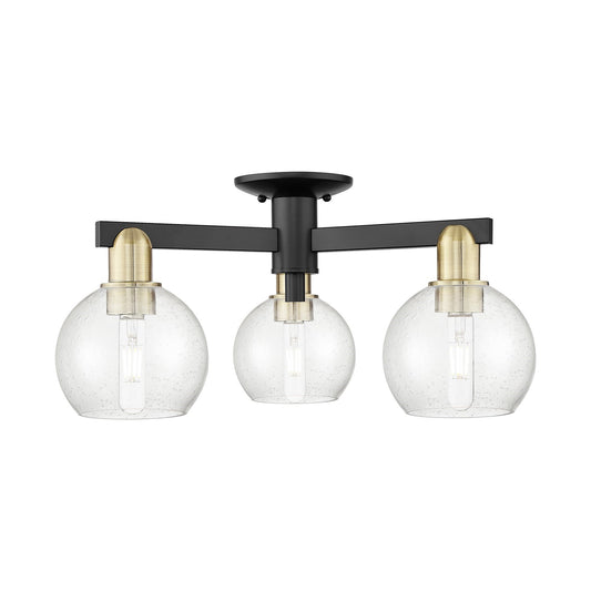 Innovations Athens 23in 3-Light Semi-Flush Mount | Industrial Black Antique Brass Steel and Seedy Glass | Entryway & Hallway | Model 716-3F-BAB-G124-6
