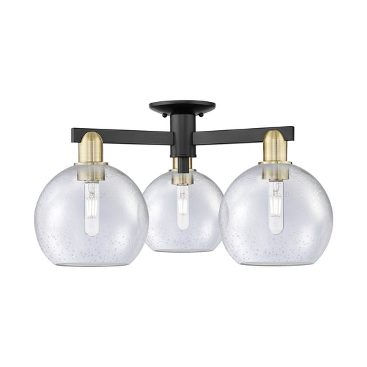 Innovations Athens 26in 3-Light Semi-Flush Mount | Industrial Black Antique Brass Steel and Seedy Glass | Damp-Rated Entryway & | Model 716-3F-BAB-G124-8