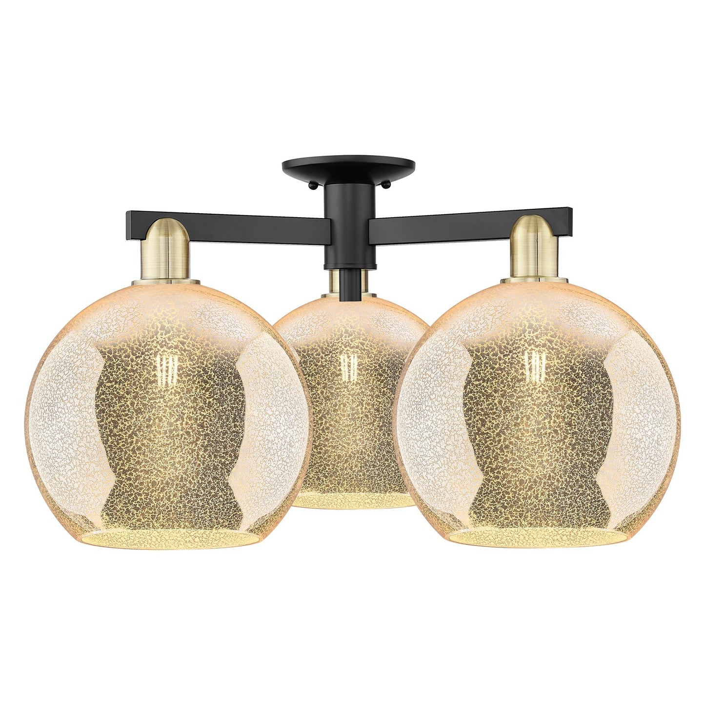 Innovations Athens 28in 3-Light Semi-Flush Mount | Industrial Black Antique Brass and Mercury Glass | Entryway & Hallway | 27.5 | Model 716-3F-BAB-G128-10