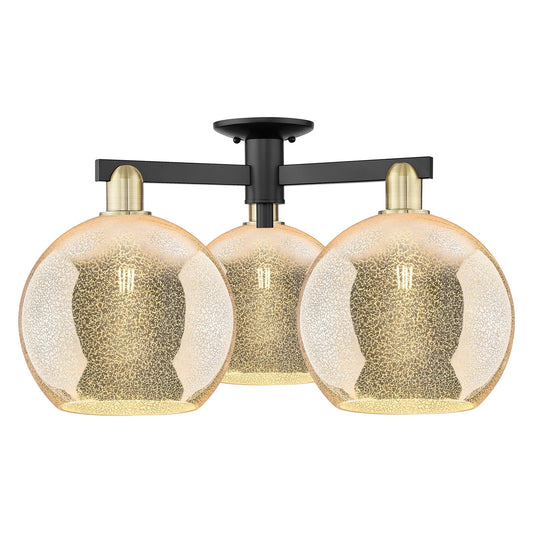 Innovations Athens 28in 3-Light Semi-Flush Mount | Industrial Black Antique Brass and Mercury Glass | Entryway & Hallway | 27.5 | Model 716-3F-BAB-G128-10