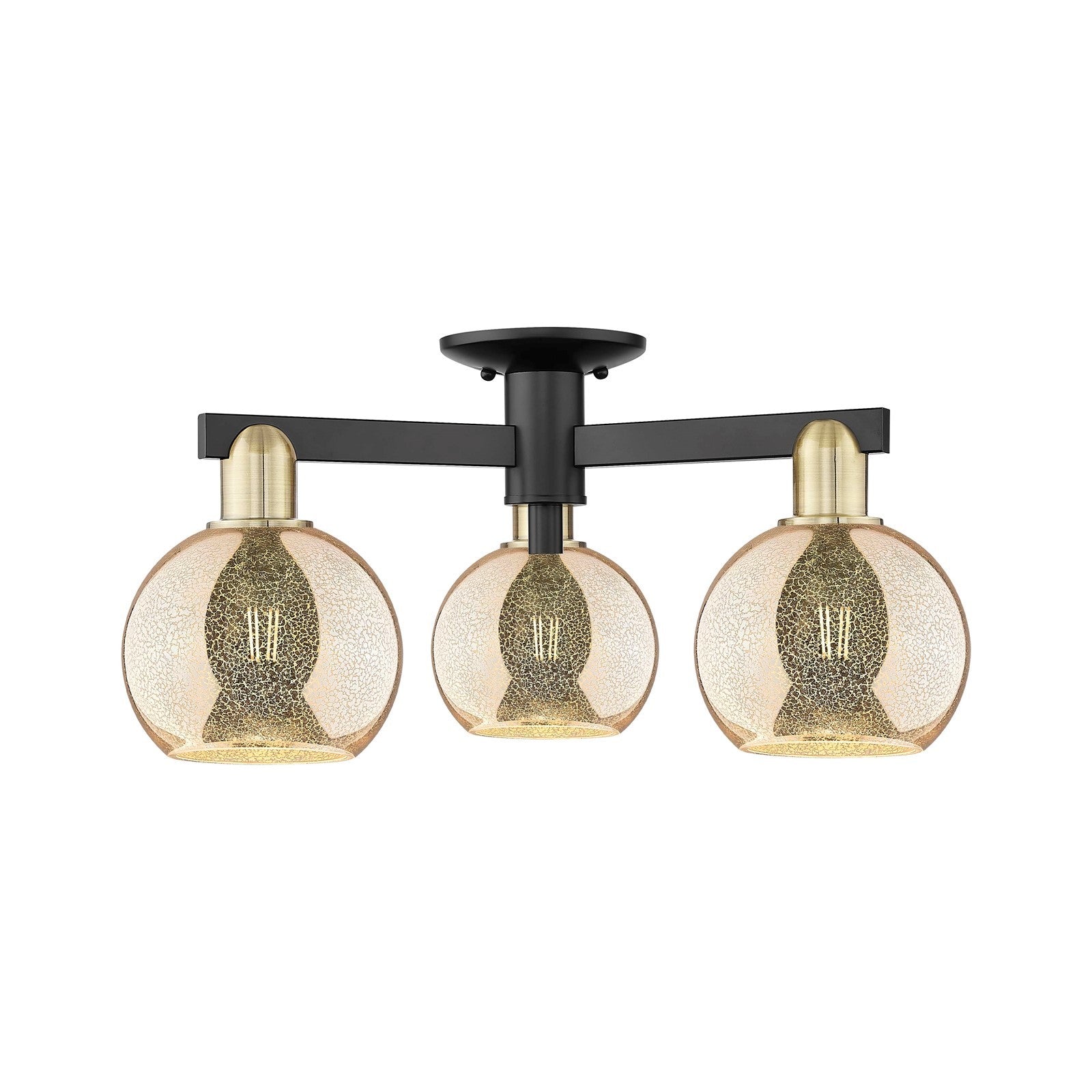 Innovations Athens 23in 3-Light Semi-Flush Mount | Industrial Black Antique Brass and Mercury Glass | Entryway & Hallway | 23.38 | Model 716-3F-BAB-G128-6