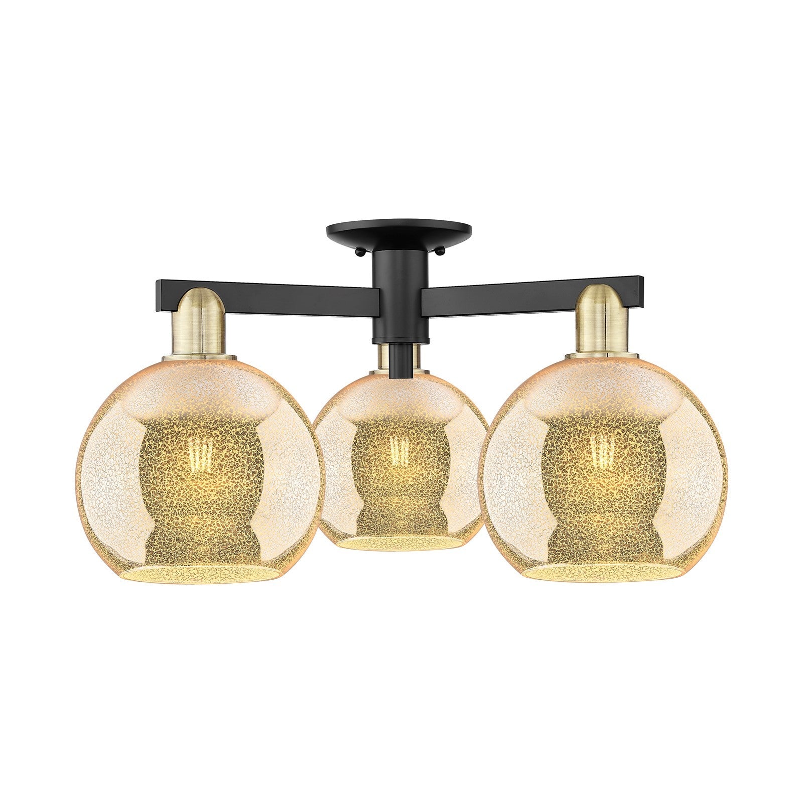 Innovations Athens 25.5in 3-Light Semi-Flush Mount | Industrial Black Antique Brass and Mercury Glass | Kitchen & Hallway | 25.5 | Model 716-3F-BAB-G128-8