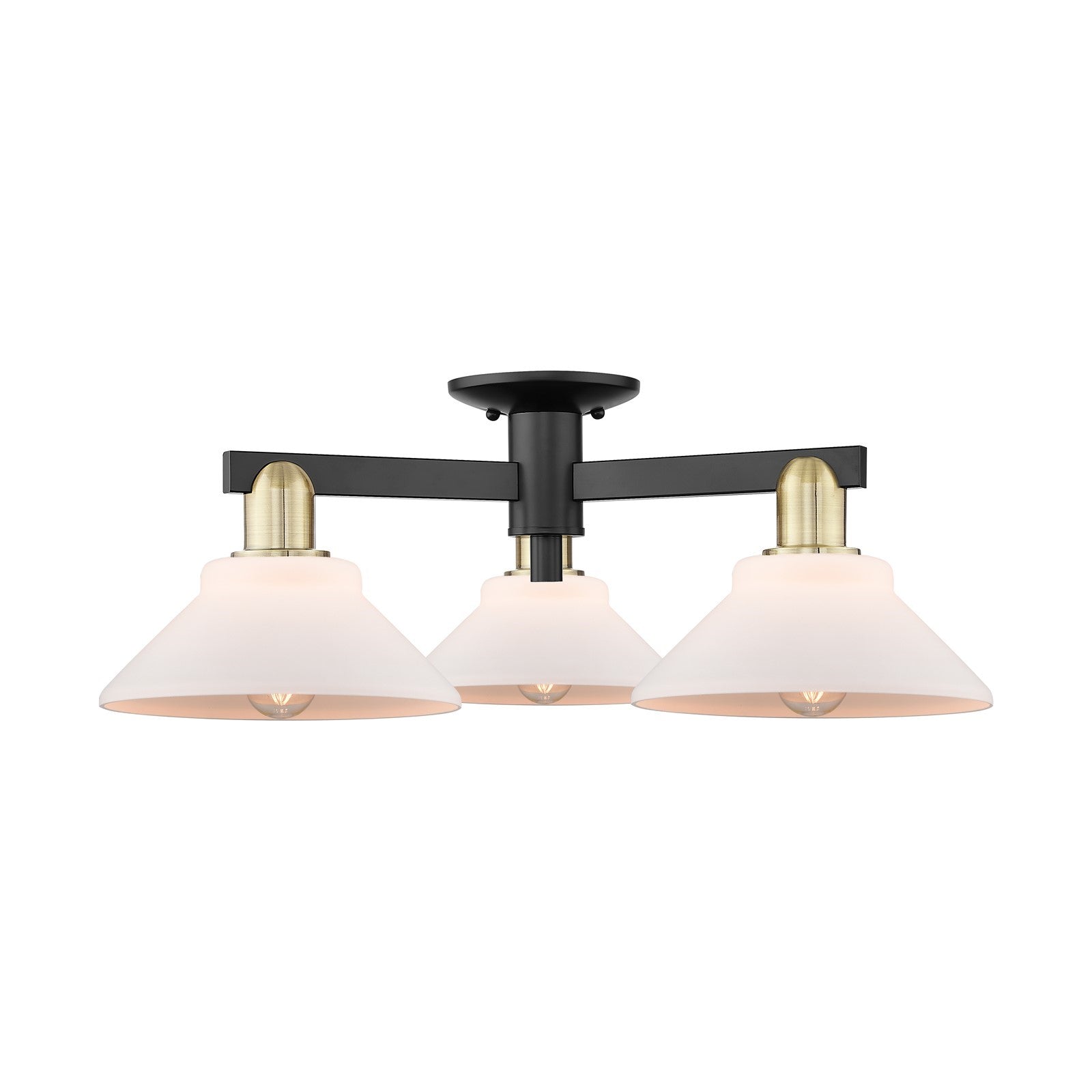 Innovations Orwell 26in 3-Light Semi-Flush Mount | Industrial Black Antique Brass and Matte White Glass | Living Room & Bedroom | Model 716-3F-BAB-G131