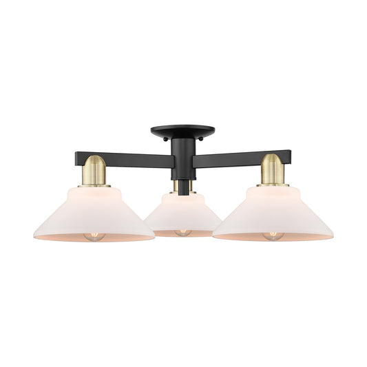 Innovations Orwell 26in 3-Light Semi-Flush Mount | Industrial Black Antique Brass and Matte White Glass | Living Room & Bedroom | Model 716-3F-BAB-G131