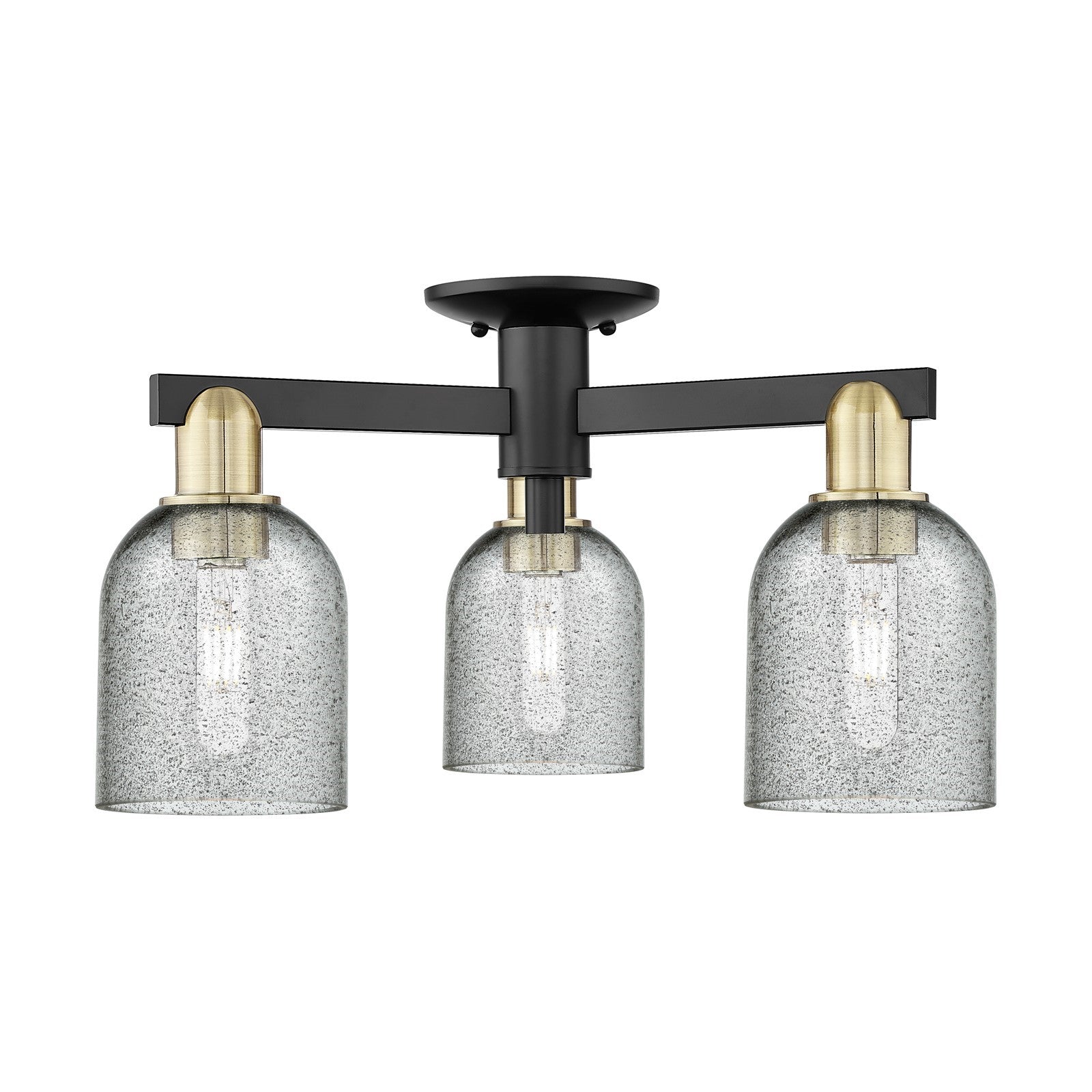 Innovations Caledonia 23in 3-Light Semi-Flush Mount | Industrial Black Antique Brass Steel and Charcoal Glass | Kitchen & Hallway | Model 716-3F-BAB-G257