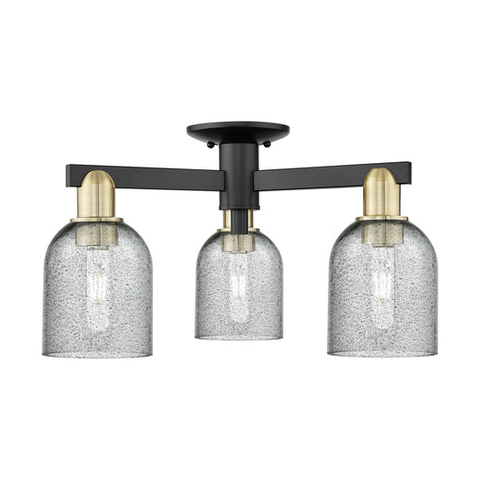 Innovations Caledonia 23in 3-Light Semi-Flush Mount | Industrial Black Antique Brass Steel and Charcoal Glass | Kitchen & Hallway | Model 716-3F-BAB-G257
